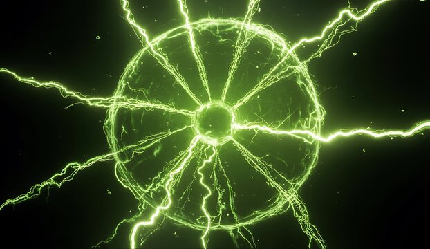 Yellow electric lightning energy circle on black background