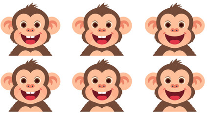 Smiling monkey faces in cartoon style. © VectorNest Studio