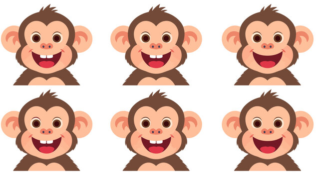 Smiling monkey faces in cartoon style.