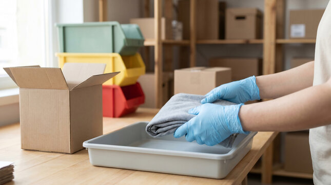 Ecommerce returns inspection tray with plain parcel