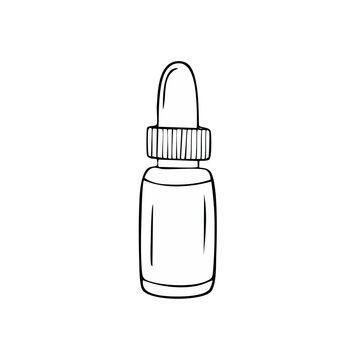 Simple line drawing of a glass dropper bottle for essential oils or cosmetics with a rubber bulb top