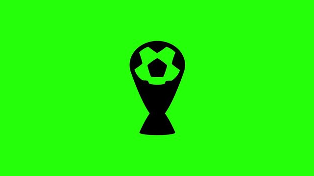 Premium 4K motion graphic of a golden soccer championship trophy award with a ball silhouette bouncing. Perfect asset for sports tournament video.