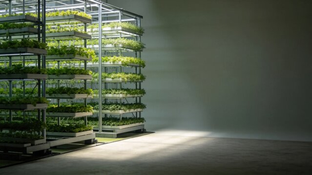 High-tech agricultural greenhouse with hydroponic vertical g