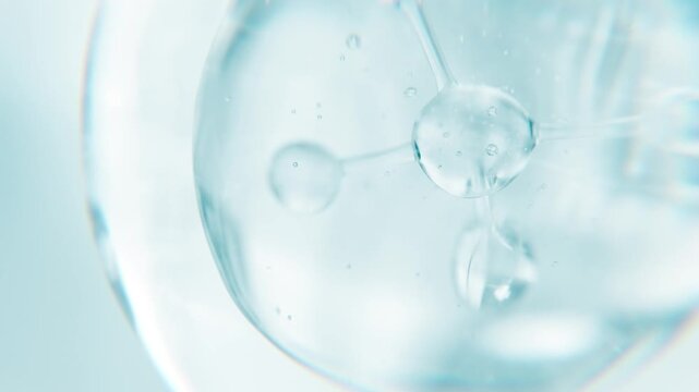 Cosmetics blue serum liquid bubble 3d abstract background. Cosmetic moisturizer essence gel. Collagen fluid bubble molecule. Moisturizing cream or oil for personal health care and beauty skin concept