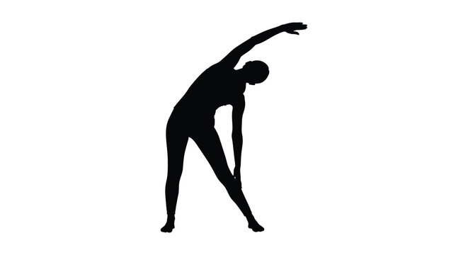 Person stretching side bend pose black silhouette