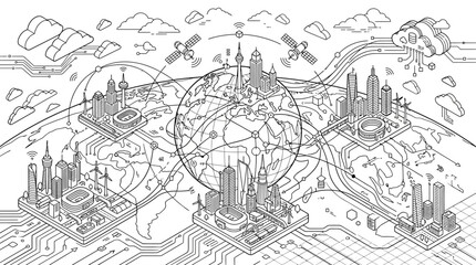 Obraz premium Global Smart City Network Illustration: Connectivity, Technology, and Urban Development