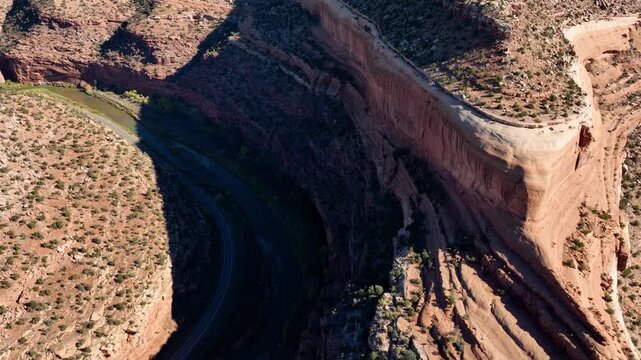 Aerial shot of the amazing and rugged desert landscape along the Dolores River in Western Colorado.