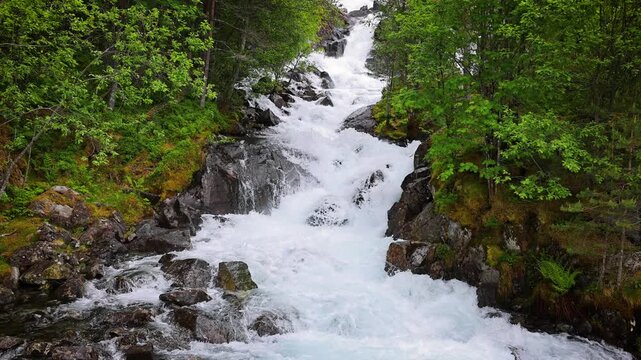 The beautiful Langfossen waterfall in Norway