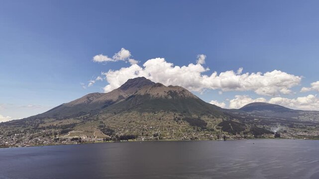 Aerial View of San Pablo Lake and Otavalo Mountains Ecuador