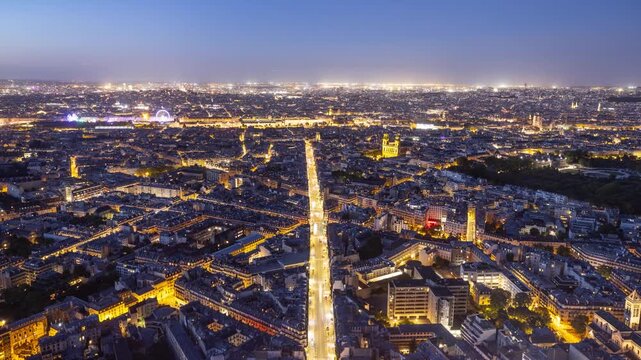 Time Lapse looking out over the city of Paris France at night. Vertical video.