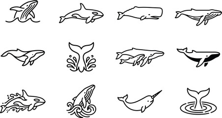 Fototapeta premium Marine Animal Outline Logo Collection