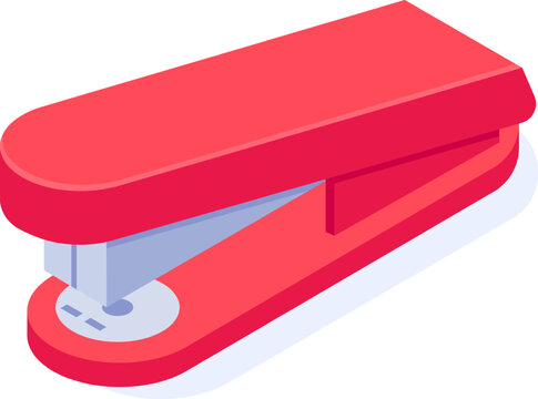 Red stapler icon in isometric view for office work and organization