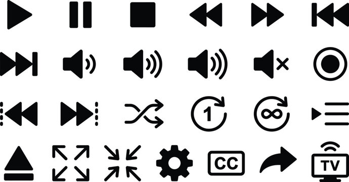 Black media control on white background, media control black, white background