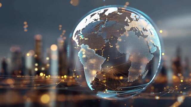 Digital globe with world map network and global technology connection concept
