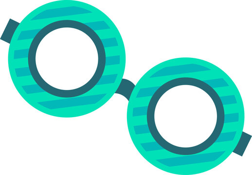 Round blue green goggles with striped frames and empty lenses