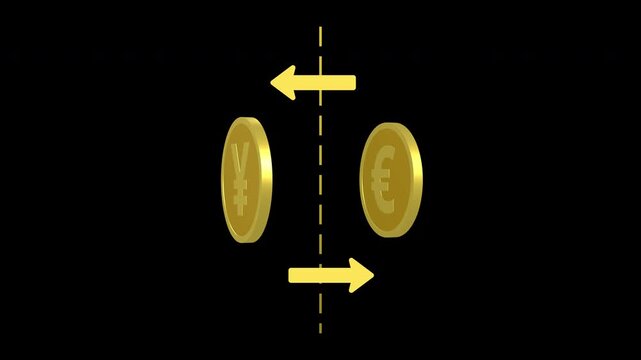 Seamless Loop of Euro and Yen Currency Exchange Animation with Alpha Channel