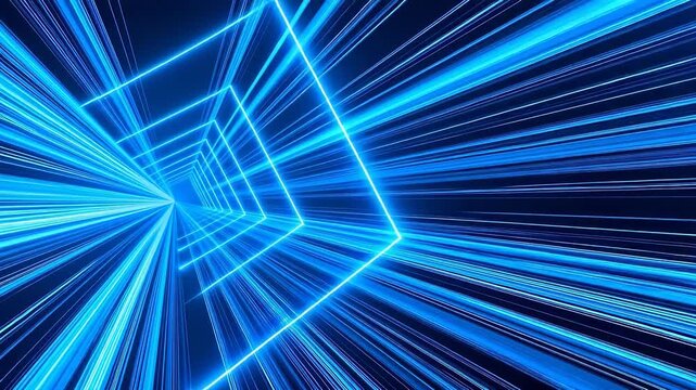 Blue neon geometric tunnel