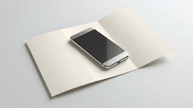 Modern smartphone on a blank trifold brochure mockup