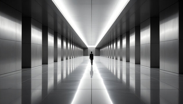 Futuristic Hallway with Symmetrical Lighting