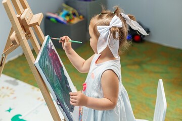 Child Painting on Easel and Exploring Creativity Through Art Activity © Olha Tsiplyar