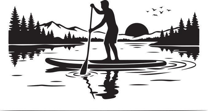 Stand up paddleboard, silhouette, lake landscape, outdoor recreation, water sports