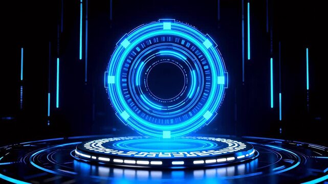 Futuristic blue circular platform