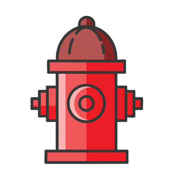 Stylized red fire hydrant vector illustration icon on white background.