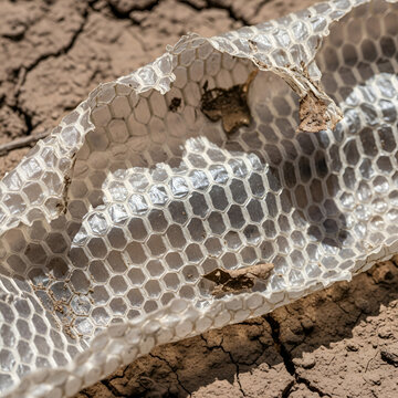 Close-up of Shed Snake Skin on Arid Earth