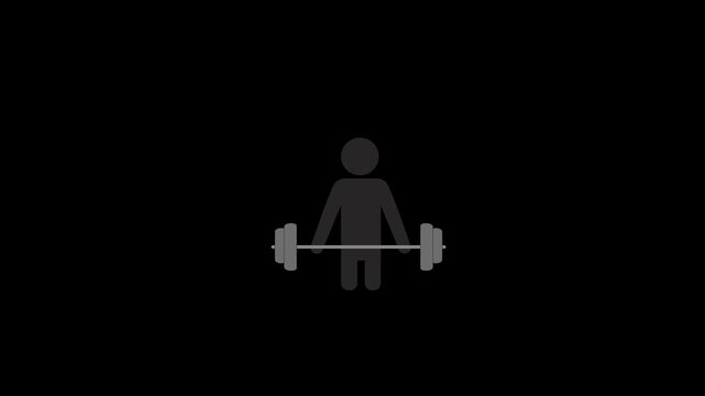 Animated illustration of training lifting a barbell containing weights while lowering it. Cartoon concept of exercising.