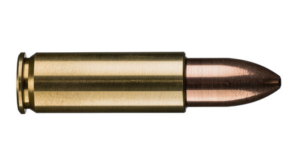 Brass cartridge case with copper bullet tip, isolated on transparent background © Maria