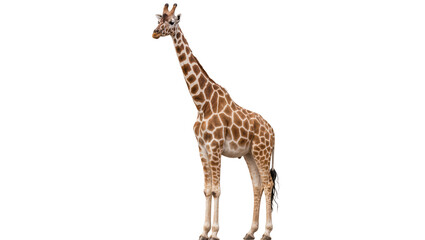 Tall spotted giraffe standing, isolated on transparent background © Maria