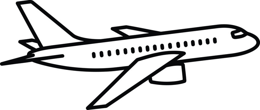 Black line of a airplane in flight, side view line black and white aircraft