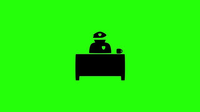 Professional 4K footage of a police chief captain sitting at an office desk with coffee silhouette bouncing cleanly. Great station layout popup graphic.