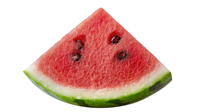 Juicy red watermelon slice with dark seeds, isolated on transparent background