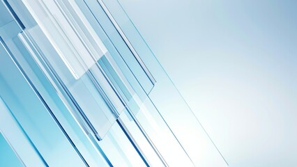 Fototapeta premium Abstract background of clear blue glass panels overlapping diagonally with light reflections