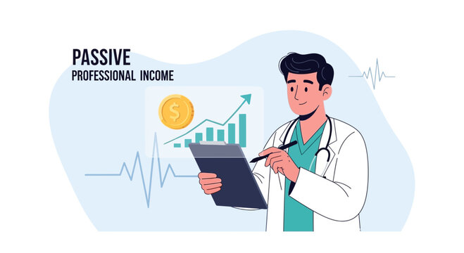 Doctor Analyzing Financial Growth and Passive Income with Medical Charts and Stethoscope