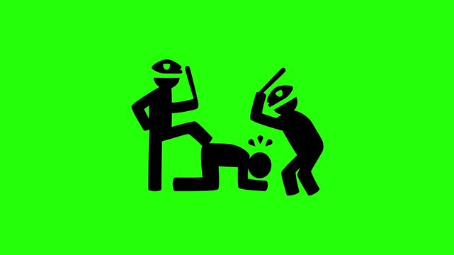 Premium 4K motion graphic of a law enforcement officer arresting a suspect criminal silhouette bouncing. Ideal asset for security crime video.