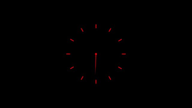 Wall Clock icon on black background, 24 hours timer clock animation Clock icon animation on background .red color clock concept 4K VIDEO ANIMATION
