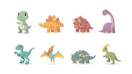 Set of cute pixel art dinosaurs for games and design projects © MDHASEN