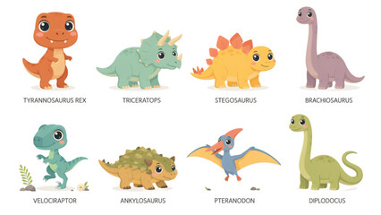 Cute pixel art dinosaurs set with various prehistoric animals for kids and games © MDHASEN