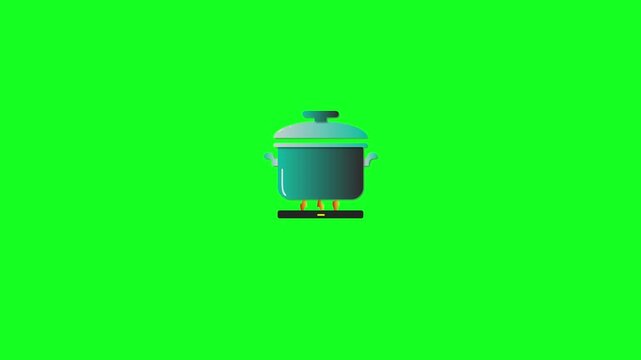 Cartoon animation of cooking with a pan on the stove on.