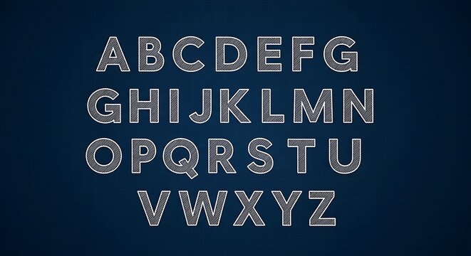 Set of white outline alphabet letters a to z on dark blue background