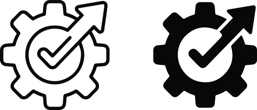 Modern gear icon with upward arrow and checkmark symbol