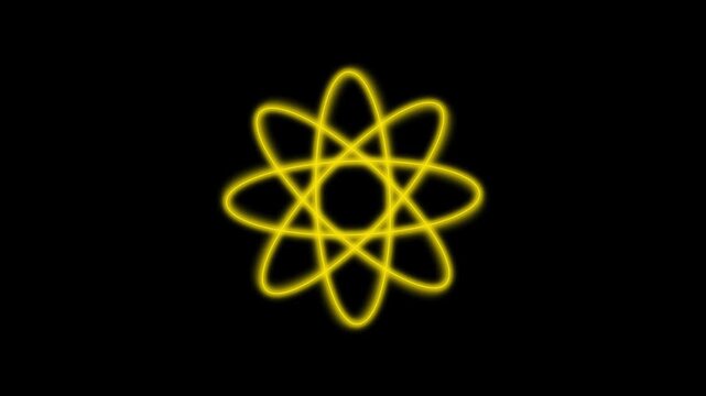 Yellow atomic science digital tech loader spinning loop animation on black background