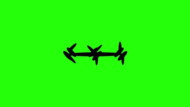 Premium 4K motion graphic of a sharp metal barbed wire fence boundary silhouette bouncing. Ideal asset for security borders or prison video.