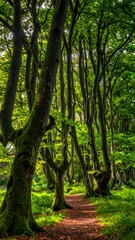 Fototapeta premium Forest Path with Green Trees.