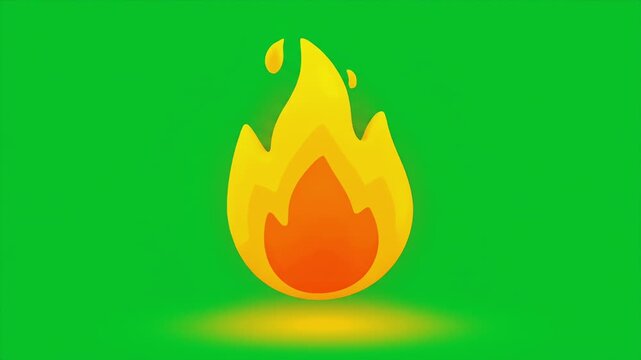 Bright orange and yellow fire flame vector illustration isolated on green screen chroma key background for design