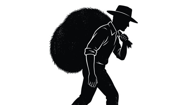 Silhouettes of vulture and crow with black horse silhouette illustration and shadow art composition