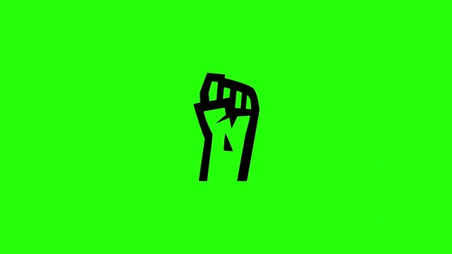 Professional 4K footage of a strong raised hand fist up in the air freedom strike power silhouette bouncing cleanly. Clean human rights web icon.