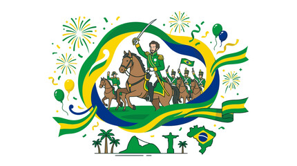 Fototapeta premium Brazilian independence day celebration with cavalry and fireworks